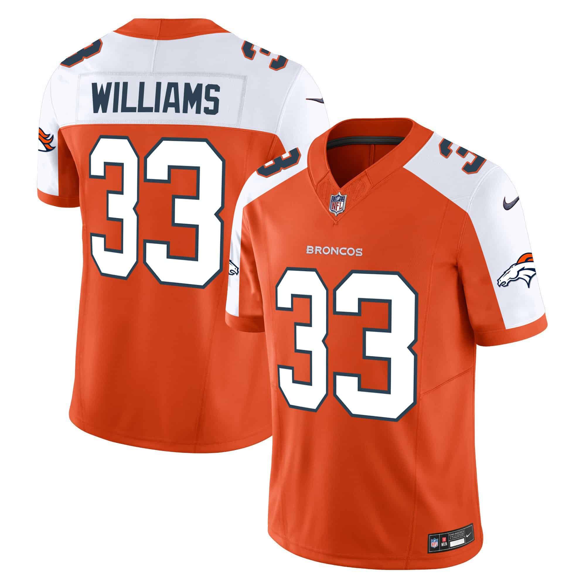 Men Denver Broncos #33 Williams Orange 2024 Nike Vapor Limited NFL Jersey style 1->customized nfl jersey->Custom Jersey